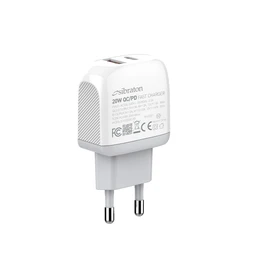 شارژر دیواری 20W سیبراتون مدل Sibraton S-W2220C-PD به همراه کابل تایپ سی با گارانتی 12 ماهه شرکتی