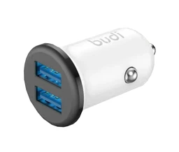 شارژر فندکی 12 وات بودی مدل Budi CC603LW با 2 خروجی USB به همراه کابل USB به لایتنینگ با گارانتی ۱۸ ماهه شرکتی (۶ ماه تعویض)