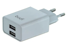 شارژر دیواری 12 وات بودی مدل Budi AC356EMW با 2 خروجی USB به همراه کابل USB به MicroUSB با گارانتی ۱۸ ماهه شرکتی (۶ ماه تعویض)
