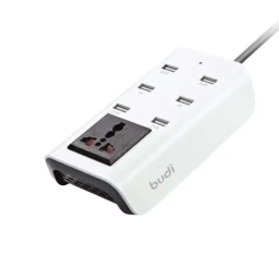 شارژر دیواری 24 وات بودی مدل Budi AC302UW با 6 خروجی USB به همراه کابل 1.5 متری با گارانتی ۱۸ ماهه شرکتی (۶ ماه تعویض)