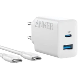 شارژر دیواری انکر مدل B2348 با توان خروجی 20 وات همراه با کابل Anker Charger (20W, 2-Port) USB-C ١٠ Cable با گارانتی 18 ماهه شرکتی