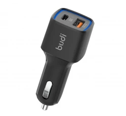 شارژر فندکی 20 وات بودی مدل Budi CC065TB38 با خروجی USB و USB-C با گارانتی ۱۸ ماهه شرکتی (۶ ماه تعویض)