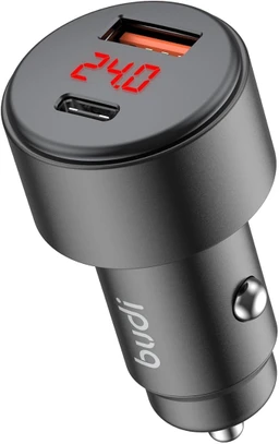 شارژر فندکی 30 وات بودی مدل Budi CC601B با خروجی USB و USB-C با گارانتی ۱۸ ماهه شرکتی (۶ ماه تعویض)