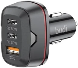 شارژر فندکی 60 وات بودی مدل Budi CC616RB با خروجی USB و USB-C با گارانتی ۱۸ ماهه شرکتی (۶ ماه تعویض)