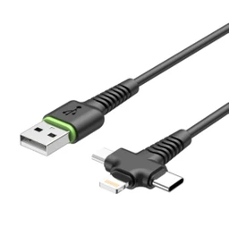 کابل شارژ ۳ کاره USB به USB-C/microUSB/لایتنینگ بودی مدل Budi DC150 12B طول 1.2 متر با گارانتی ۱۸ ماهه شرکتی (۶ ماه تعویض)