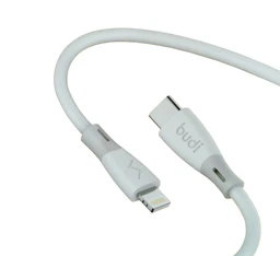 کابل شارژ سیلیکونی USB-C به لایتنینگ بودی مدل Budi DC202TL12W طول 1.2 متر با گارانتی ۱۸ ماهه شرکتی (۶ ماه تعویض)