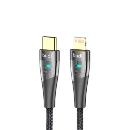 کابل شارژ کنفی USB-C به لایتنینگ بودی مدل Budi DC217TL15B طول 1.5 متر با گارانتی ۱۸ ماهه شرکتی (۶ ماه تعویض)