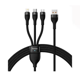 کابل شارژ یک به سه USB به microUSB/USB-C/لایتنینگ باسئوس مدل Baseus Flash Series Ⅱ One-for-three Fast Charging Data Cable USB to M L C 66W طول 1.2 متر با گارانتی 24 ماهه شرکتی