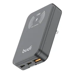 شارژر 30 وات بودی مدل Budi AC336WSB با 2 خروجی USB-C، یک خروجی USB و شارژر بی سیم با گارانتی ۱۸ ماهه شرکتی (۶ ماه تعویض)