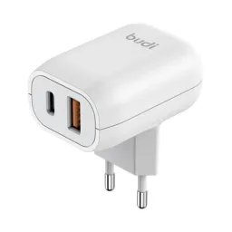 شارژر دیواری 20 وات بودی مدل Budi AC339VEW با خروجی USB و USB-C با گارانتی ۱۸ ماهه شرکتی (۶ ماه تعویض)
