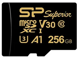 کارت حافظه  میکرو اس دی 256 گیگابایت سیلیکون مدل Silicon Power MicroSD HC CL10 U3  Golden Series Superior UHS-I V30 A1 4K UHD W/0 100/80 با گارانتی 60 ماهه شرکتی